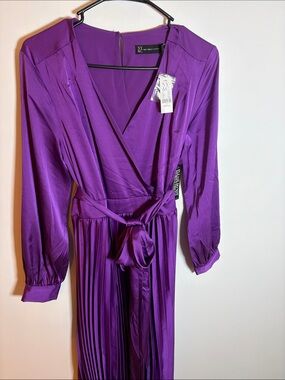 New York & Company Vibrant Purple Wrap Midi Dress